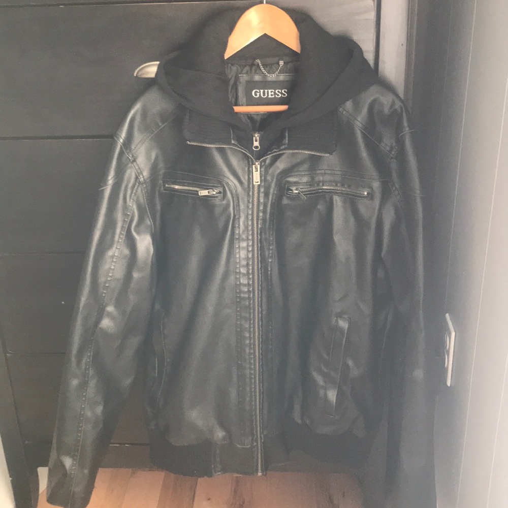 Guess Hooded Leather Jacket